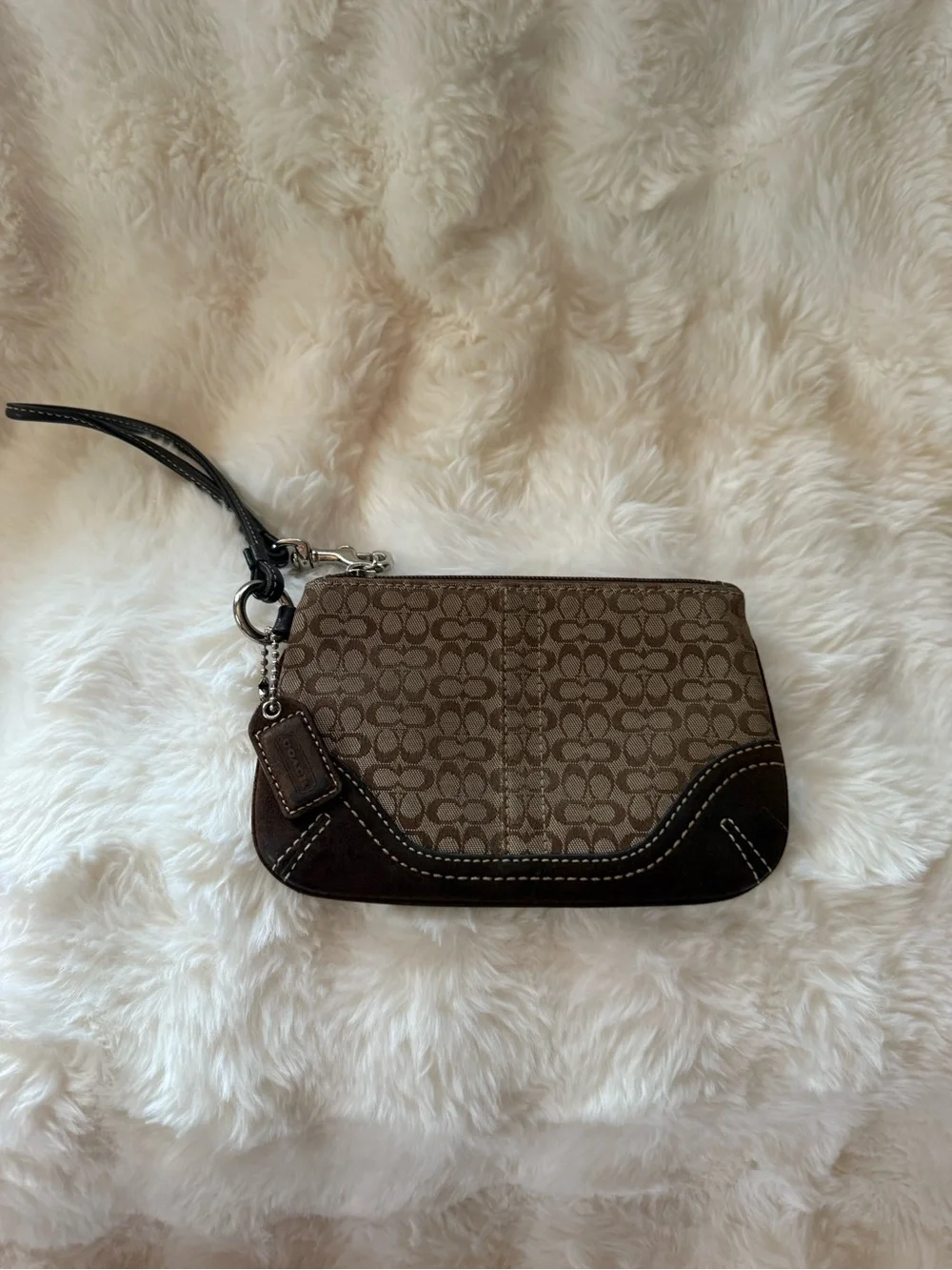 Coach Signature Canvas Wristlet in Brown and Tan